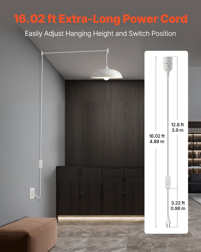 Plug in Hanging Light Cord Kit 16ft Lantern Extension Cords 2 Pack E26 Lig