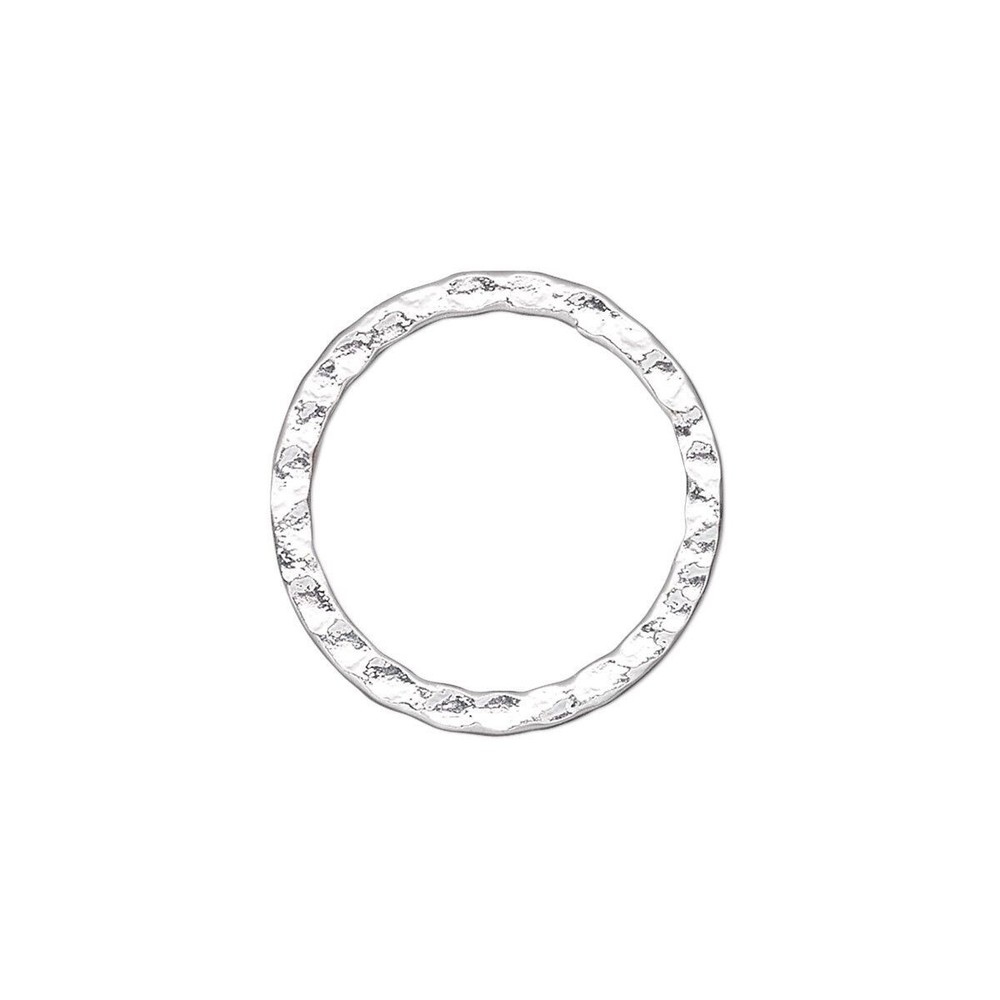 Component, 10 Silver Plated Steel 20mm Double Sided Hammered Open Round Links