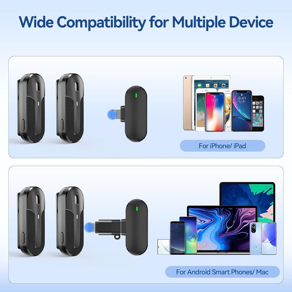 Wireless Lavalier Microphones for iPhone, Android, & Camera 2.4G Video Recording