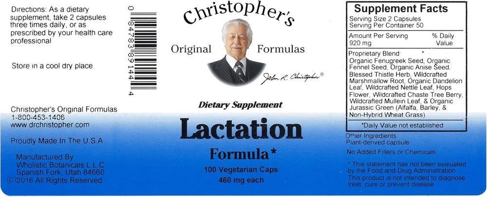 Dr. Christopher's Lactation Formula - Breastfeeding Supplement - 100 Count