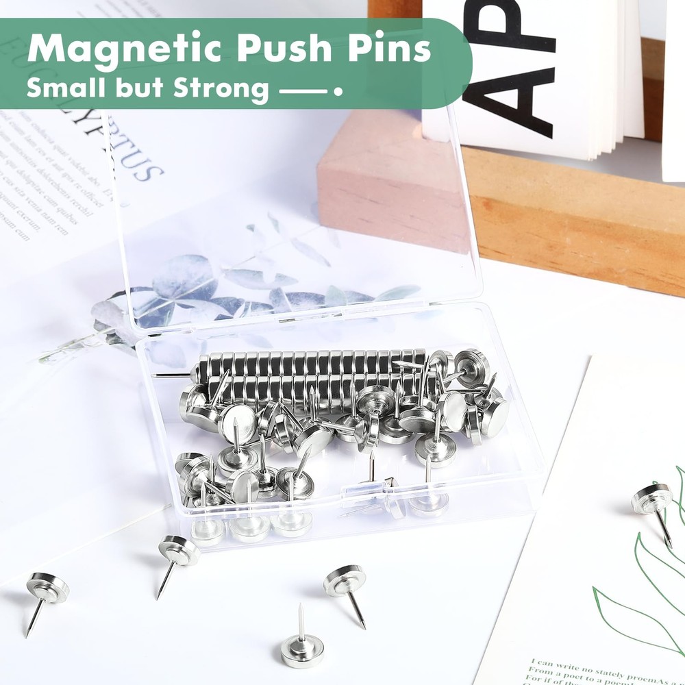 GOOLADA 60 Sets Magnetic Push Pins, Silver Tacks, 60Pack,