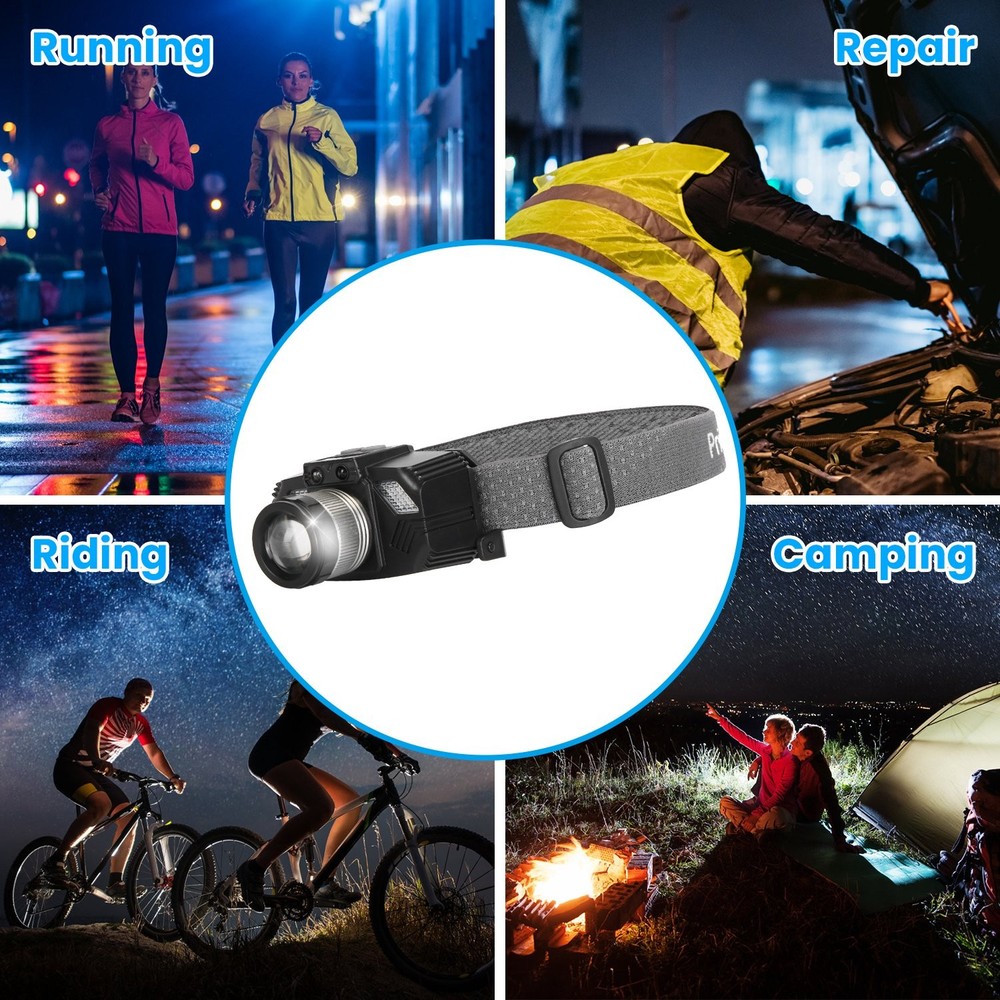 Motion Sensor LED Headlamp USB Rechargeable Zoomable Head Light Flashlight