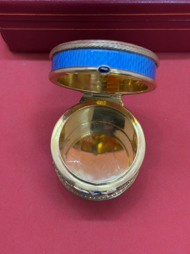 Antique Gilt Enamel Guilloche Solid Silver Diamond Snuff Pill Box Mint Condition