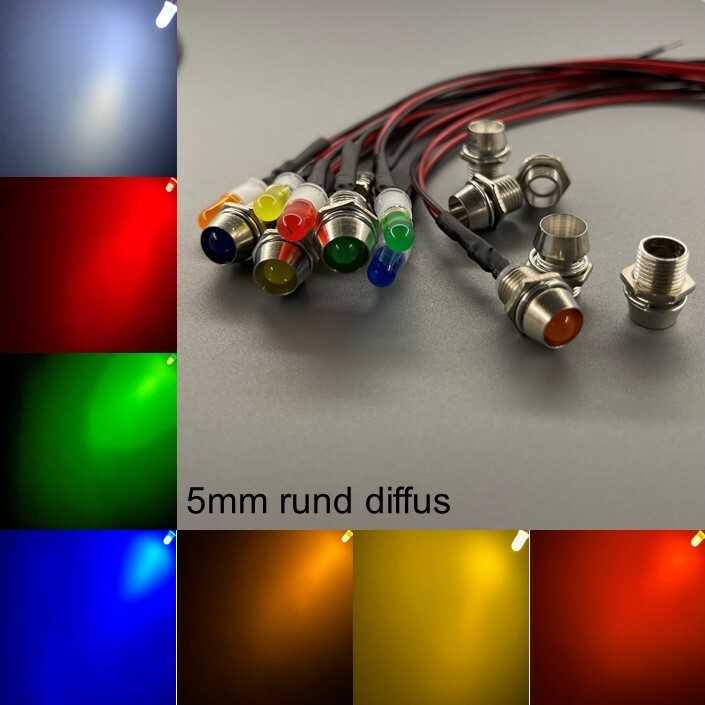 Wired 5mm LEDs Round Diffuse Sockets 5mm LED Resistors Screws +