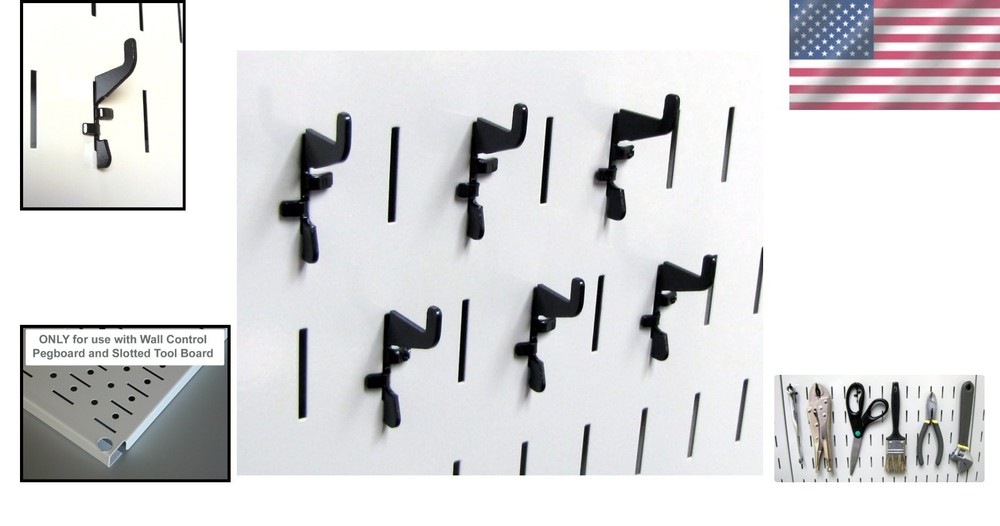 6 Pack Standard Slotted Pegboard Hooks - Rust-Resistant & Secure Tool Storage