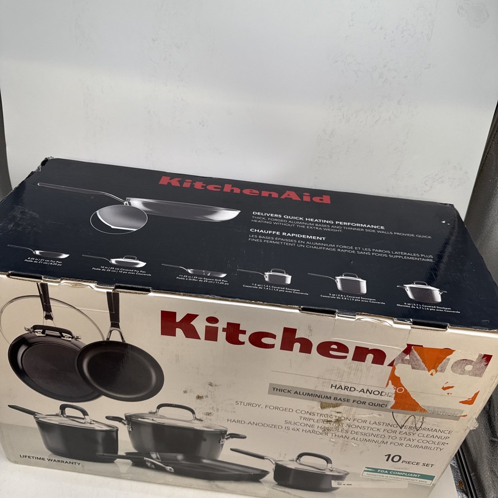 Kitchen Aid Onyx Black Hard Anodized Cookware Set, 10-Piece