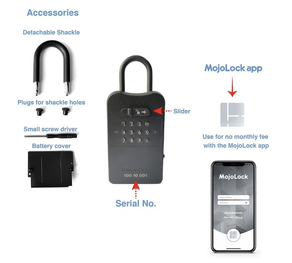 MojoBox, Digital Lockbox, Bluetooth Key iOS/Android App Black