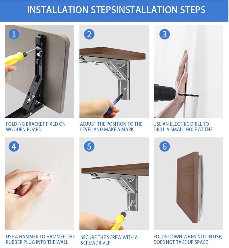 Black Folding Shelf Brackets Max. Load 220 lb Heavy Duty DIY Wall Mounted She...
