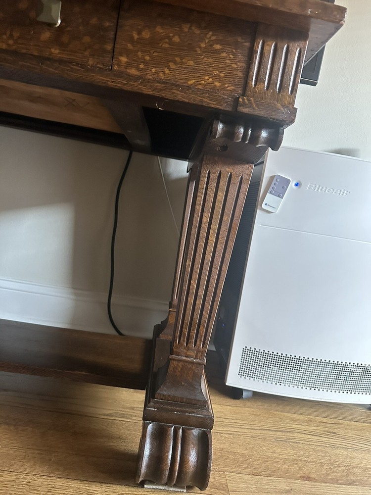 Antique Oak Library Table with One Drawer
