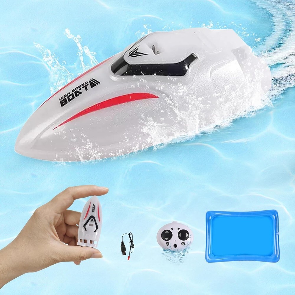 Mini RC Boat 2.4Ghz Waterproof Rechargeable Battery Remote Control White
