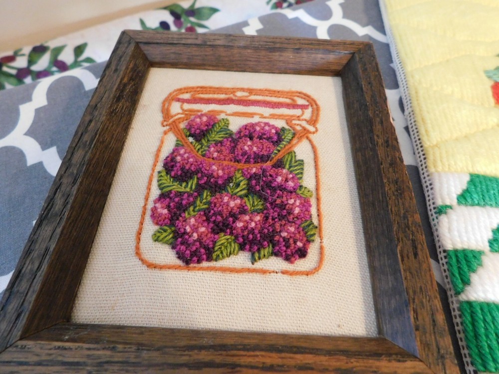 Needlepoint Fruit w/ Cheese Crewel Embroidery Berry Jam COMPLETED Handmade