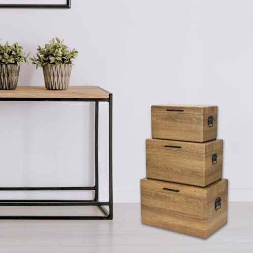 Cheungs Sable Brown Rectangle Wood Trunks Black Handles Set 3