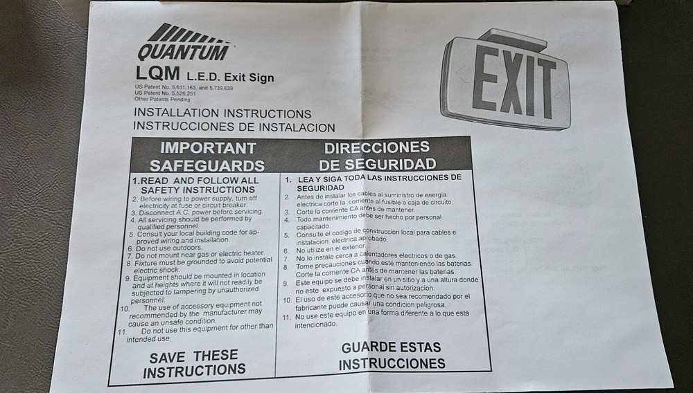 Lithonia Lighting LED Emergency Exit Sign. Dual Voltage 120/277, Top, End, Back.