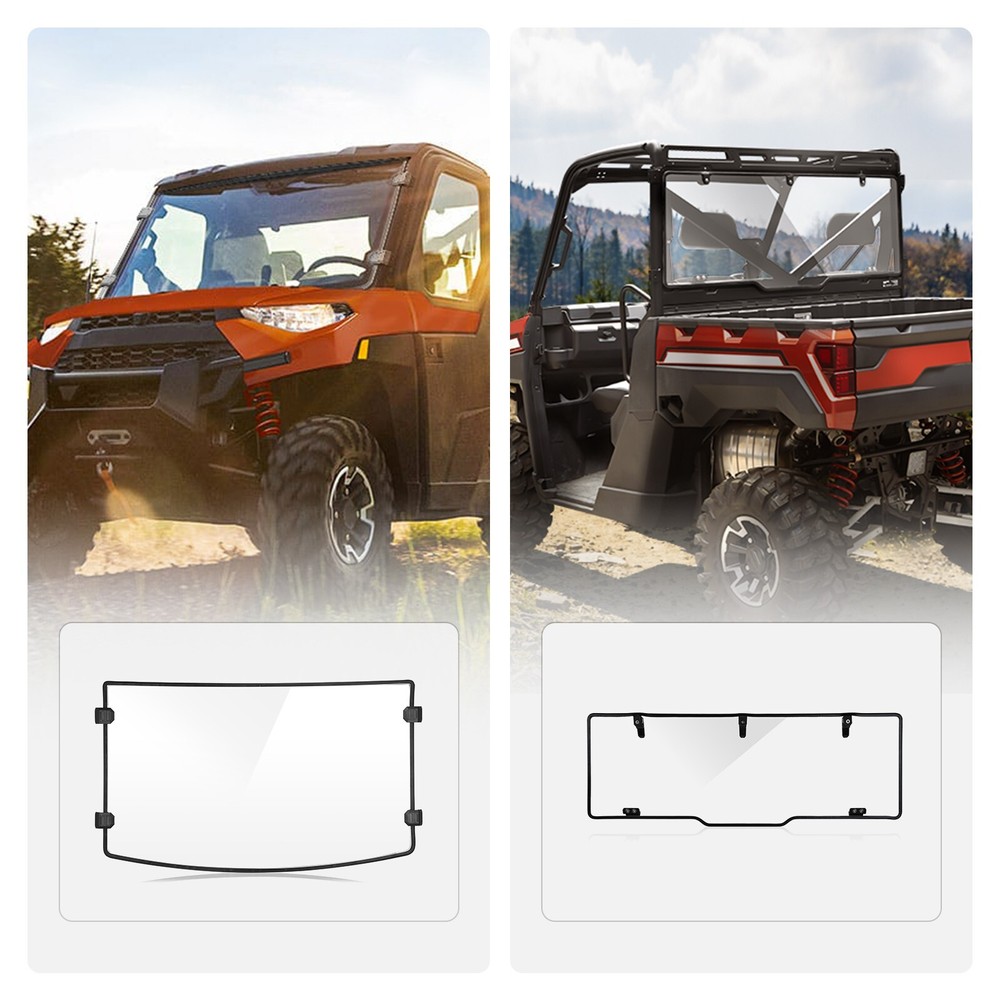 UTV Front & Rear Windshield for Polaris Ranger XP 1000/ Crew XP 1000 2017-2025