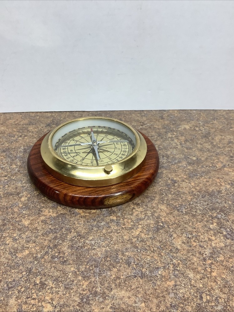 Stanley London Brass Compass with Wooden Base