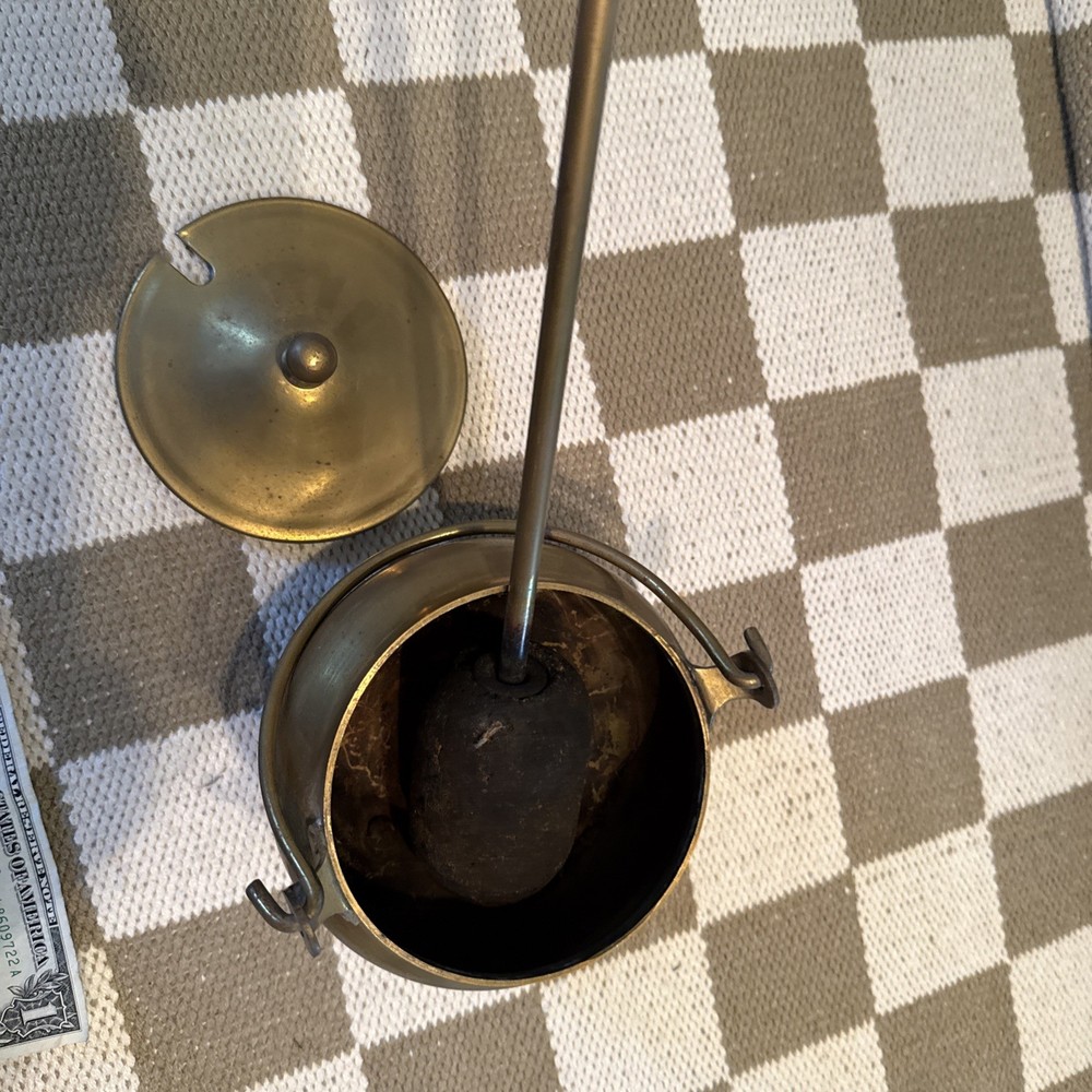 Vintage Brass fire Starter Smudge Pot With Lid & Handle. Complete