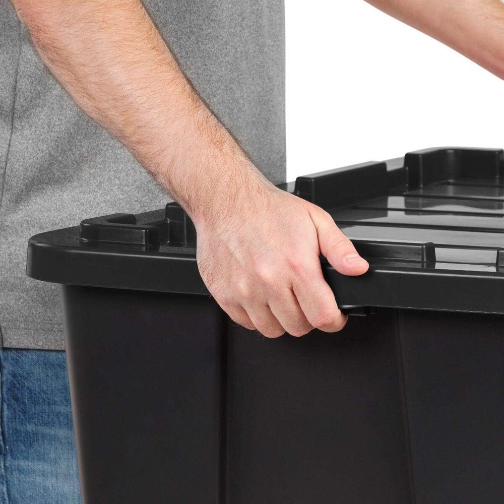 4 Pack Large All-Weather Heavy-Duty Stackable Storage Plastic Bin Tote Container