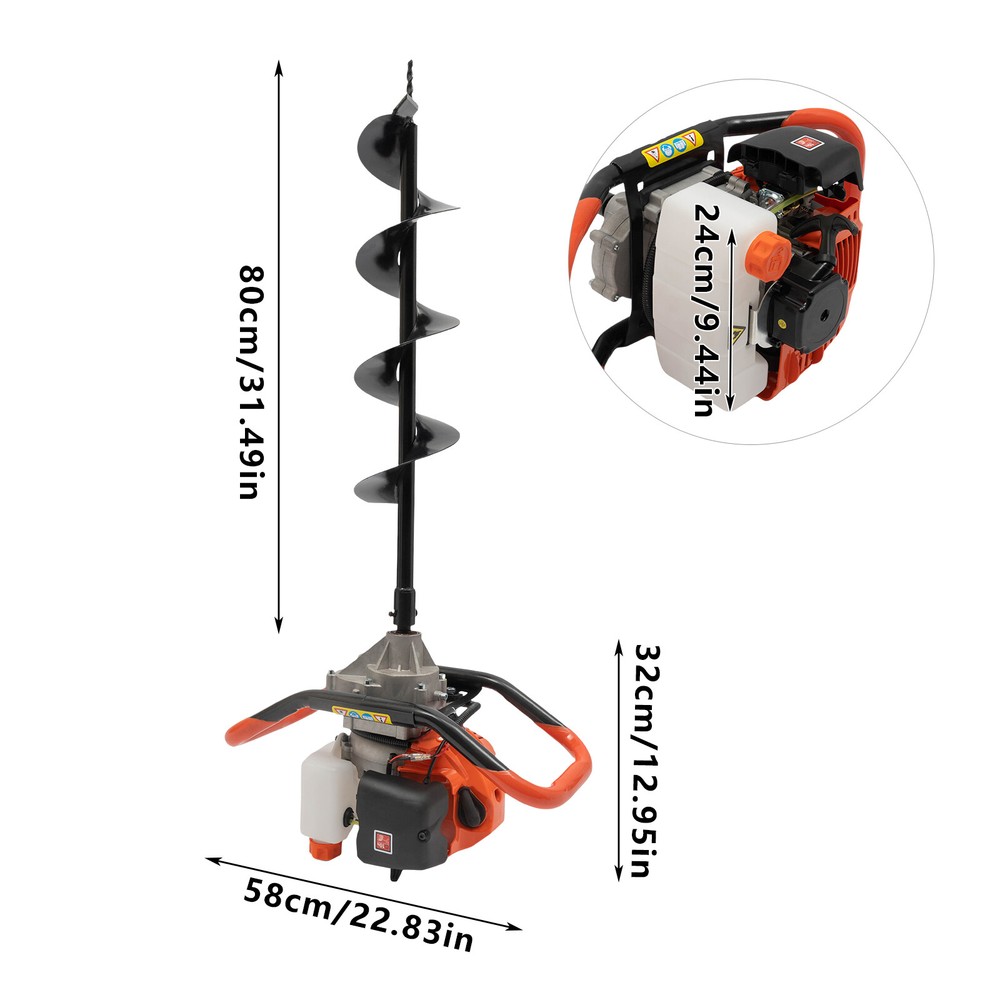 52cc Two-Stroke Auger Post Hole Digger with 3 Drill Bits for Efficient Digging