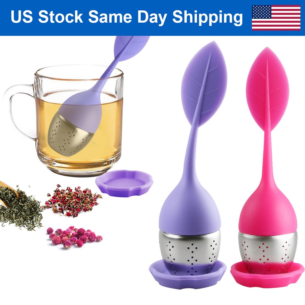 Silicone Tea Strainer Herbal Spice Infuser Filter Stainless Diffuser Purple+Pink
