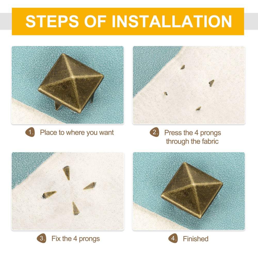 80Pcs Square Pyramid Rivets, 5mm Four-Jaw Studs Spikes (Bronze)