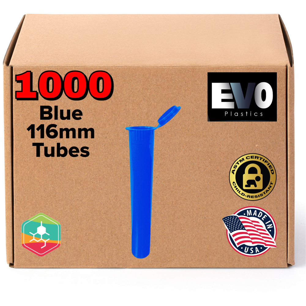 116mm Blue Pre Roll Pop Top Tubes - Plastic Storage (1000 count)