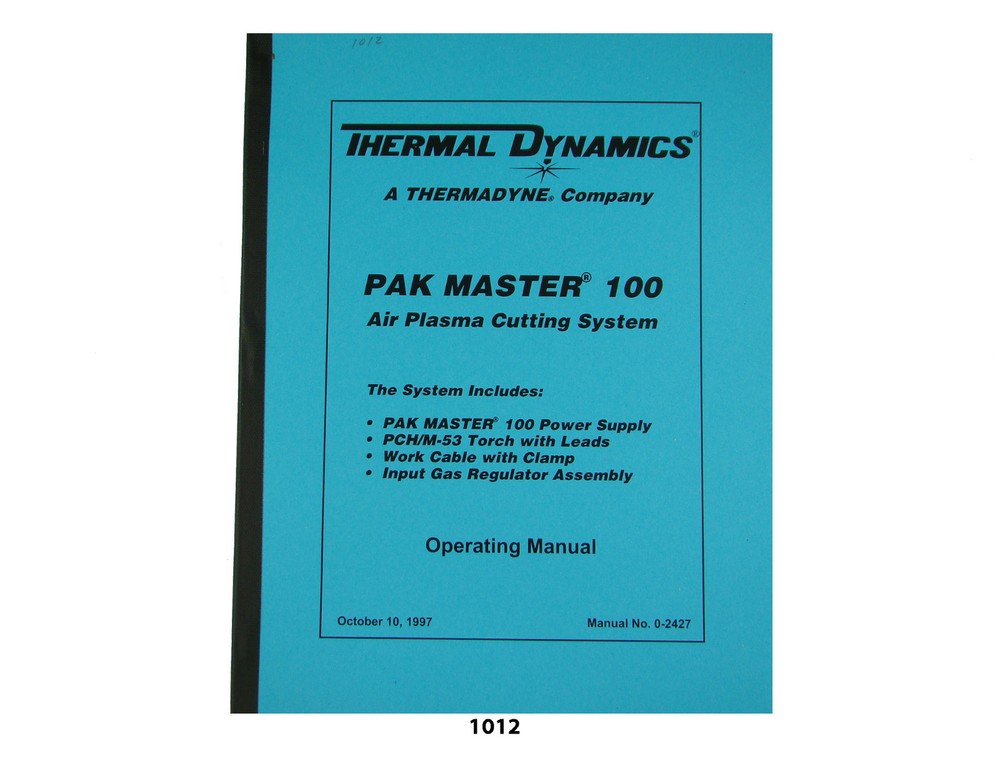 Thermal Dynamics Pakmaster 100 Plasma Cutter  Operating Manual *1012
