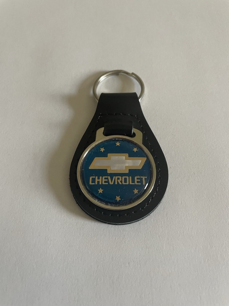 Chevrolet Keychain Chevy Black Leather key chain blue Emblem