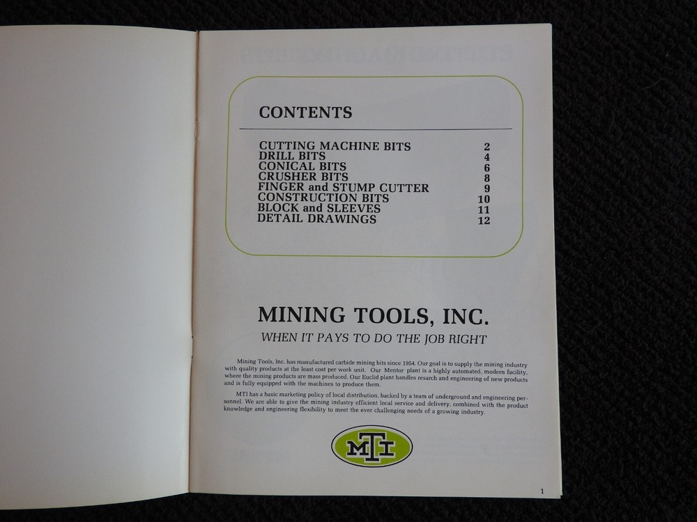1977 MTI Mining Tools Inc "Carbide Drilling Bits" Engineering Brochure Mentor OH