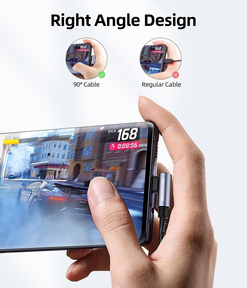 HOTNOW USB C to C Cable Right Angle 1FT+1FT+1FT, Black(Both Angle)