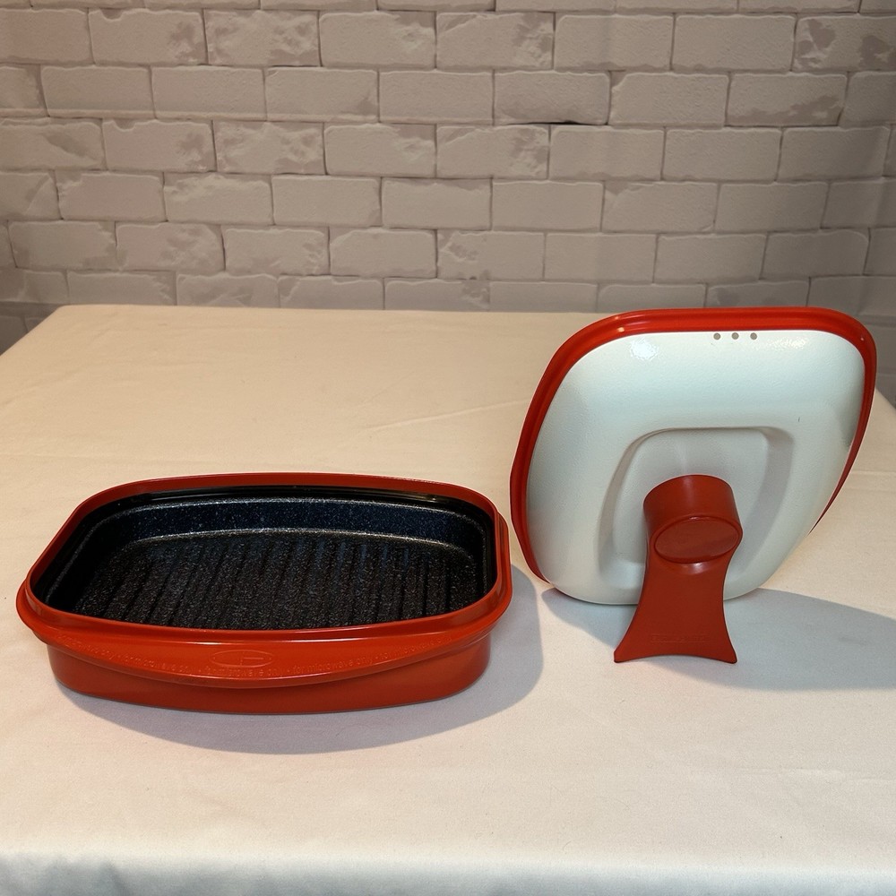 Range Mate Microhearth Orange Microwave Grill Pan & Lid Rectangular W/ Booklet