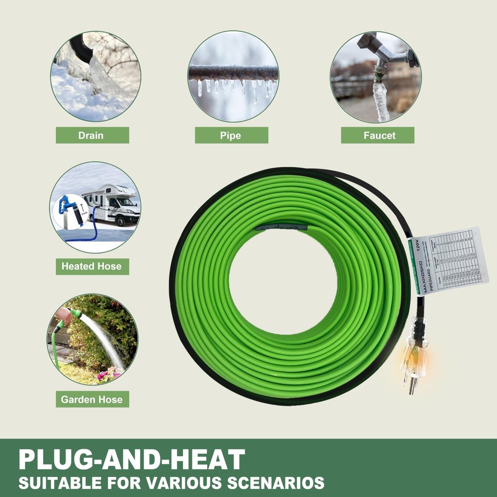 MAXKOSKO Self-Regulating Heat Cable for Pipes - Freeze Protection