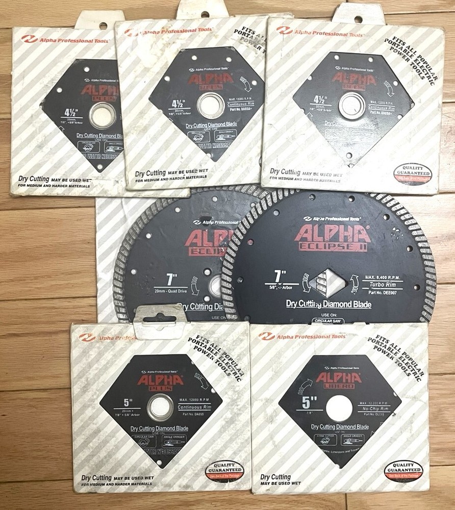 Alpha diamond saw blade 4.5'(3), 5"(2), 7"(2)