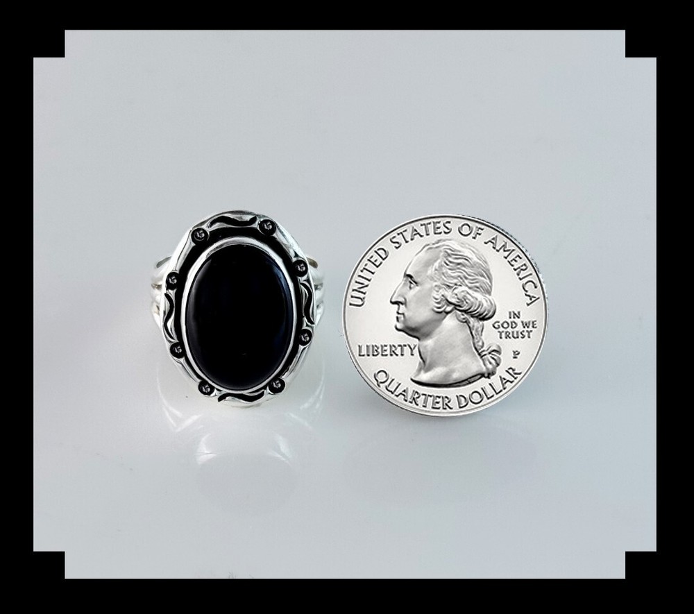 Handcrafted Sterling and Onyx Ring Size 9