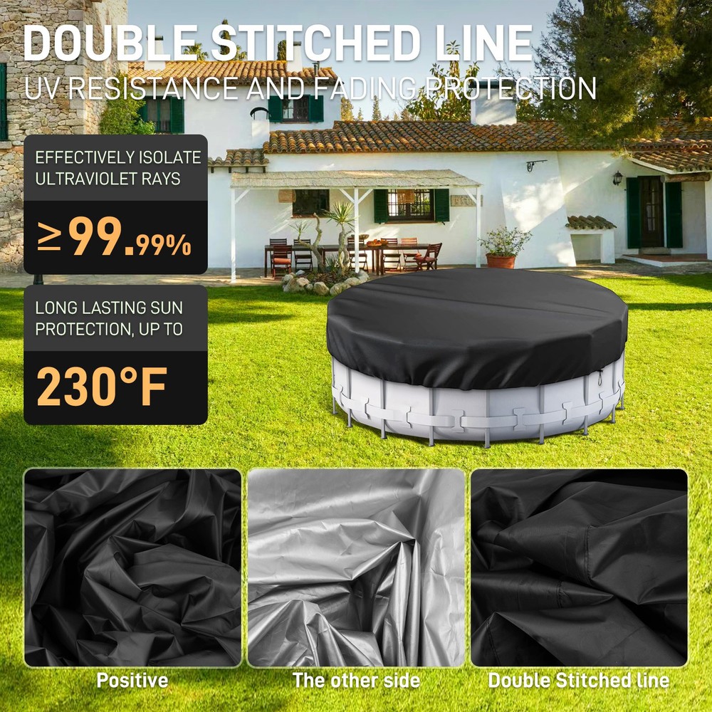 Windproof Circular Pool Cover with Accessories For Ground Pool 21Ft Diameter