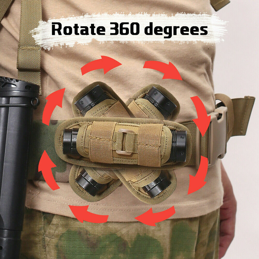 Tactical Flashlight Pack Holster Belt Carry Case Holder with 360° Degrees Rotate
