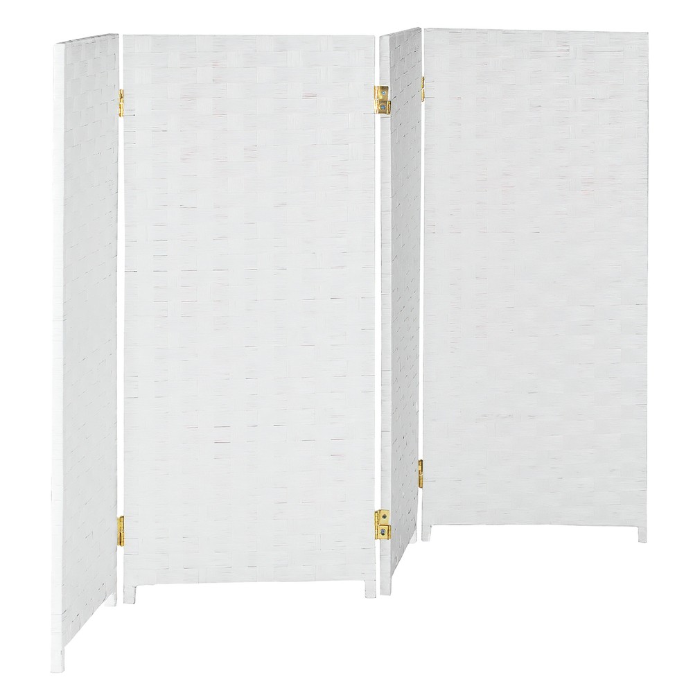 3 ft. Short Woven Fiber Folding Screen - 4 Panel - White