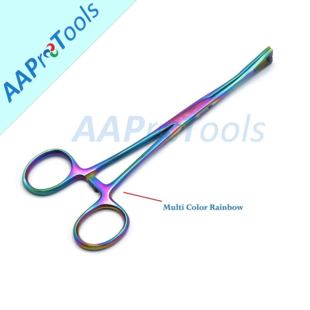 New Multi Rainbow Color 6.25" Triangle Slotted Locking Pennington Forceps