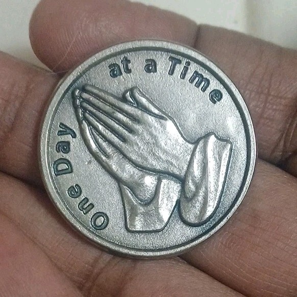 One Day at a Time Recovery Token Praying Hands Inspirational Message