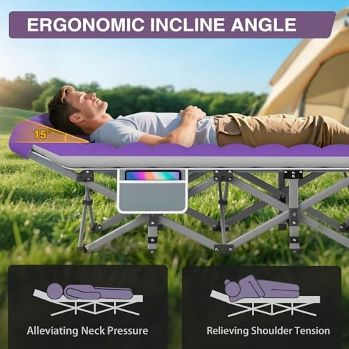 28In Folding Camping Cot Basic - 75x28x15" Gray Cot + Purple Gray Pad(update)