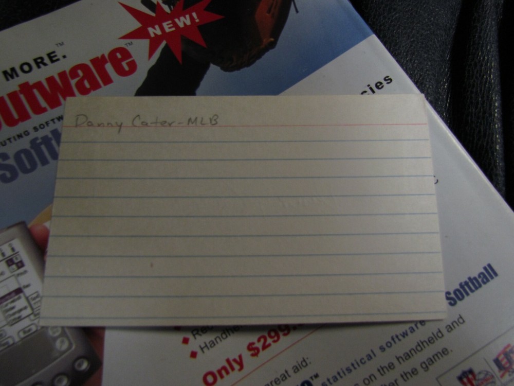 Danny Cater autographed index card