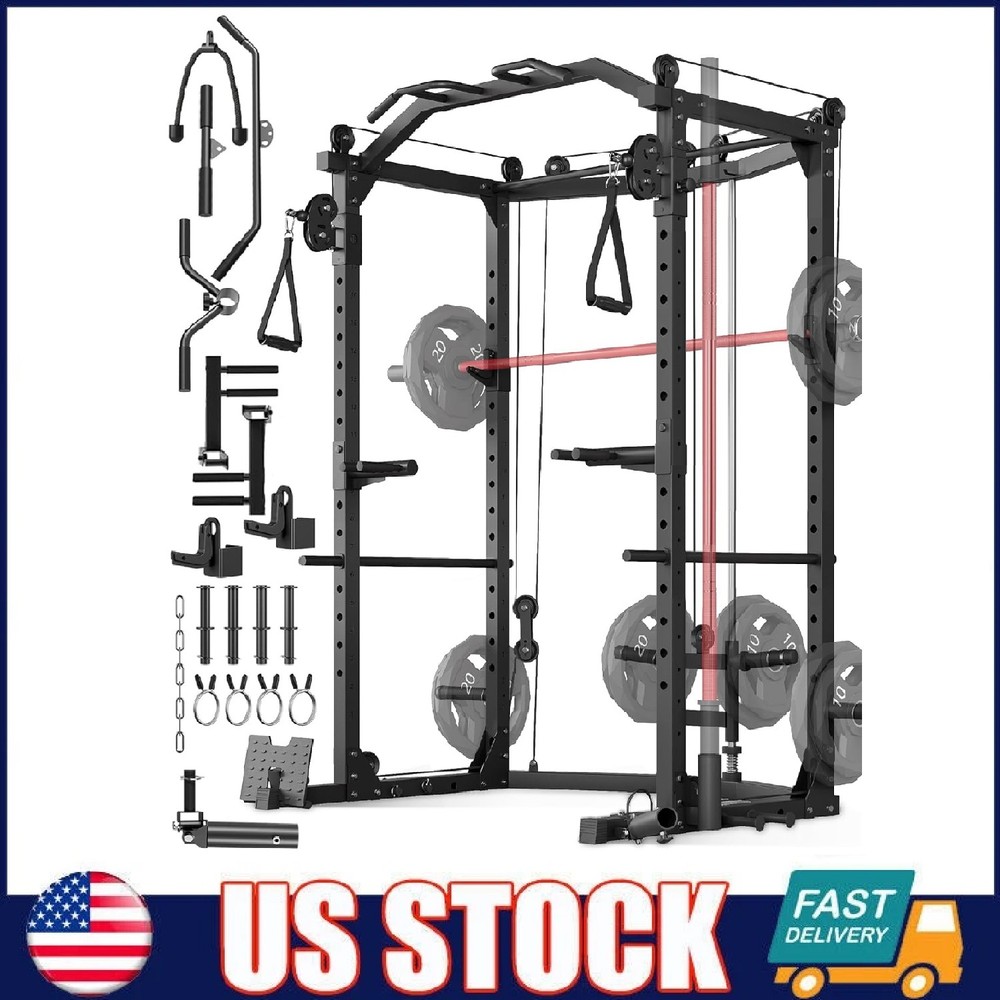 Power Cage Power Rack Multi-Function Squat Rack with Pulley System for Home Gym