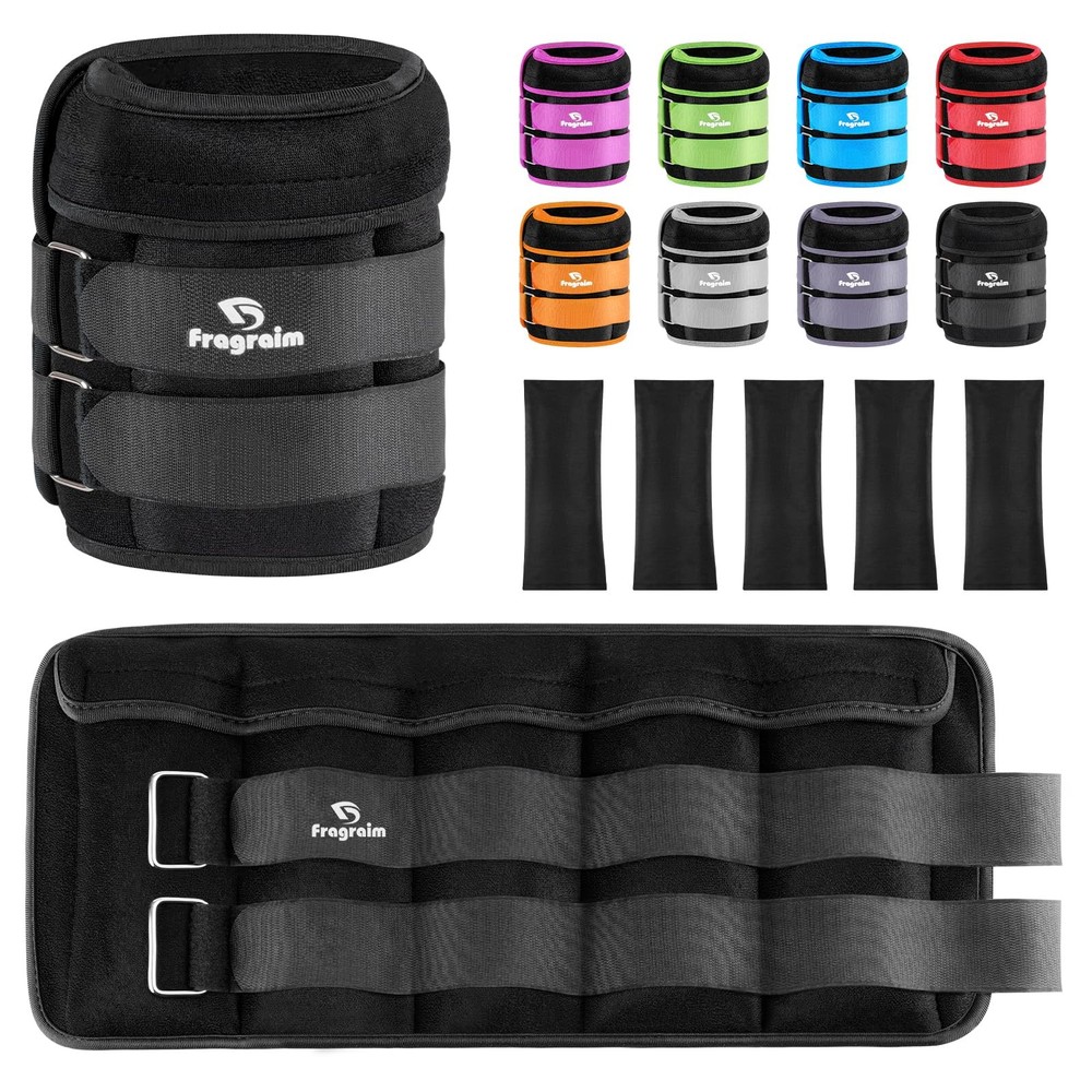 Adjustable Ankle Weights 20 lbs pair - 10 per side, black - double buckle