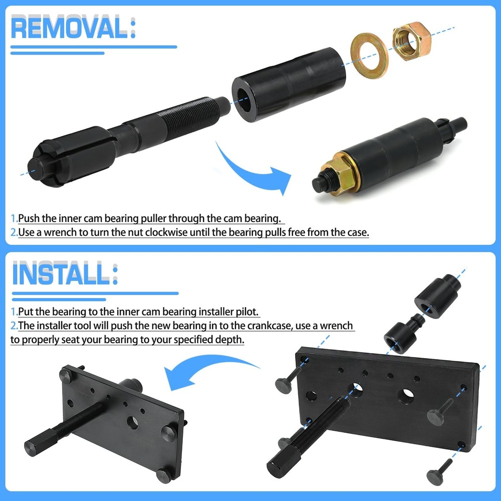 Inner Cam Bearing Installer and Puller Tools Compatible with Harley 88 93 96 ...