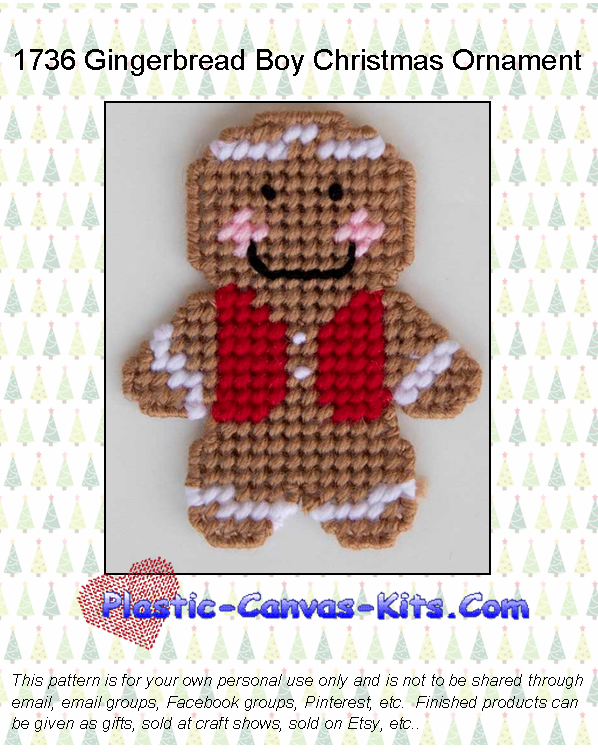 Gingerbread Boy Christmas Ornament- Plastic Canvas Pattern or Kit