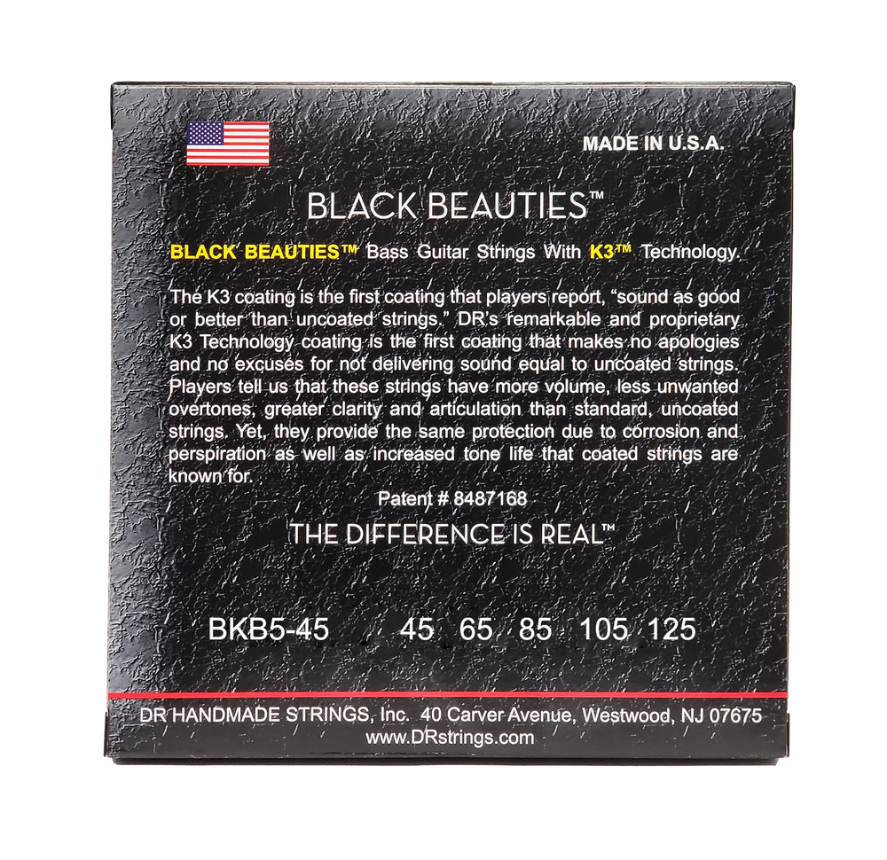 DR Strings BLACK BEAUTIES - BLACK Colored Bass Strings: 5-String Medium 45-125