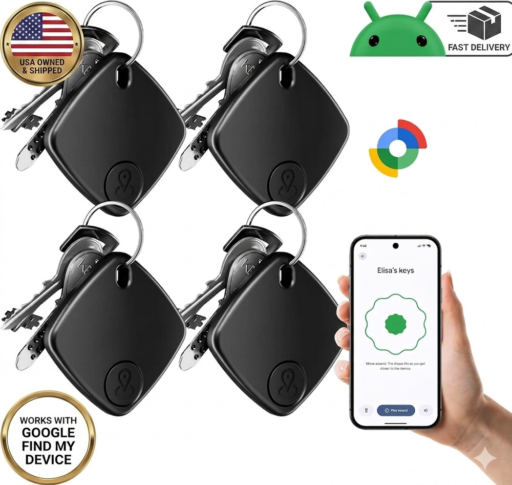 4-Pack Android Smart Tracker Tags Works with Google Find My Device 2026 Model