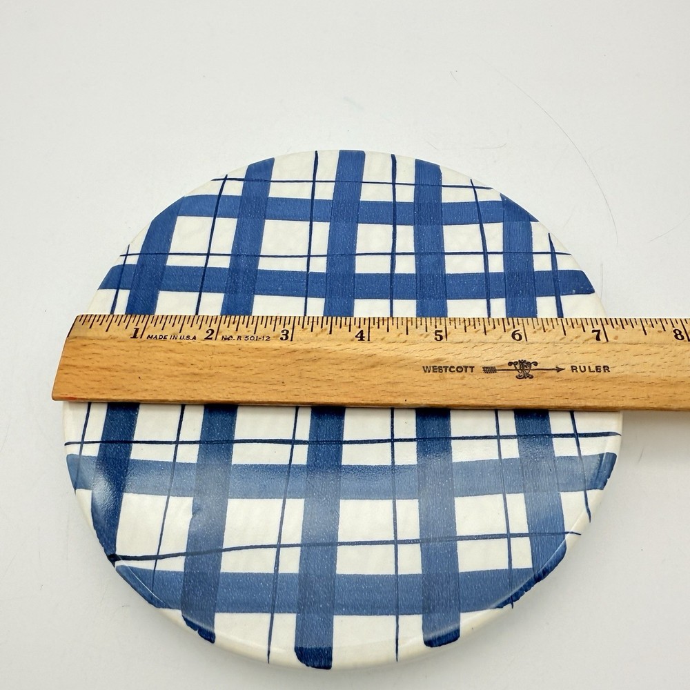 Ceramic Hot Pot Pan Holder Circular Blue & White Squares