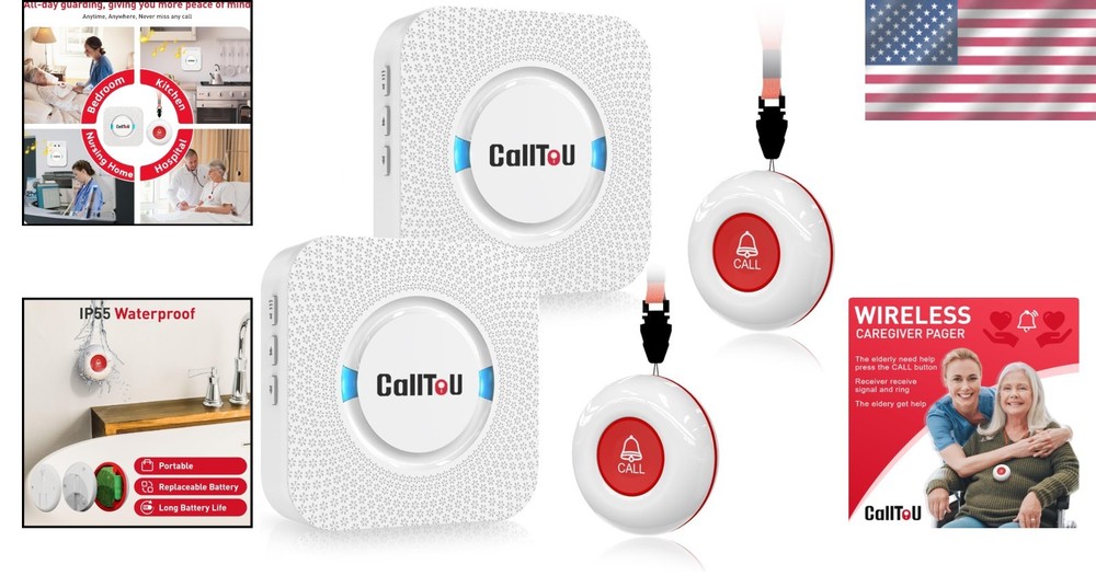 Patient Help System: 2 Button Wireless Pager with 55 Ringtones & 500+ Feet Range