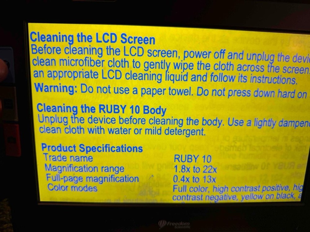 Freedom Scientific Ruby 10 Inch Touch Screen Video Handheld Tabletop Magnifier