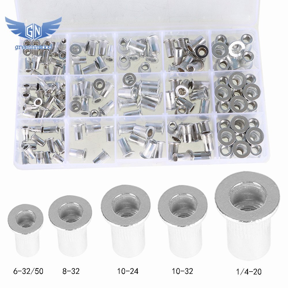 150 Pack Aluminum Rivet Nut Kit Rivnut Nutsert Standard Inch SAE